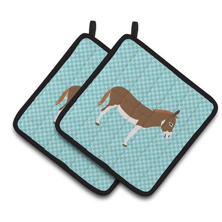 Carolines Treasures Carolines Treasures BB8021PTHD Miniature Mediterranian Donkey Blue Check Pair of Pot Holders BB8021PTHD